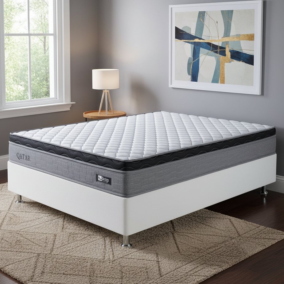 Colchão Casal Qatar 26 cm D28 Molas Ensacadas + Base Simples Corino Branco – DESIGN + ALTO NÍVEL