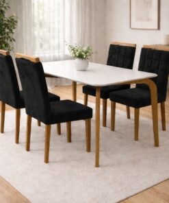 Mesa Capri 120 (C/Vidro) Cinamomo/Off White com 4 Cadeiras Las Vegas Veludo Preto 13 – MÓVEIS VALVERDE + OURO DECOR