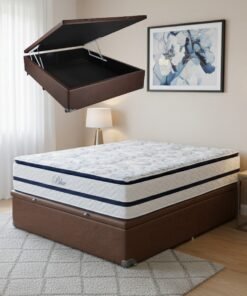 Colchão Casal Blue 32 cm H33 Molas Ensacadas + Base Baú Corino Marrom – PAROPAS + BIOSTAR