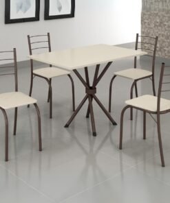Mesa 4 Cadeiras Rio 100x60 Marrom/Off White – TEIXEIRA