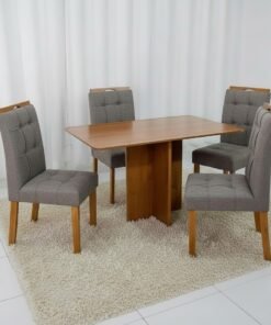 Mesa Salinas 120 (Tampo Londres s/ vidro) Cinamomo com 4 Cadeiras Sophia Veludo Cinza Grafite – CEL MÓVEIS + WM DECOR