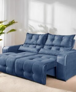 Sofá Retrátil e Reclinável Premier/Minas 2,00 m Veludo Azul 510 - DECORAR ESTOFADOS