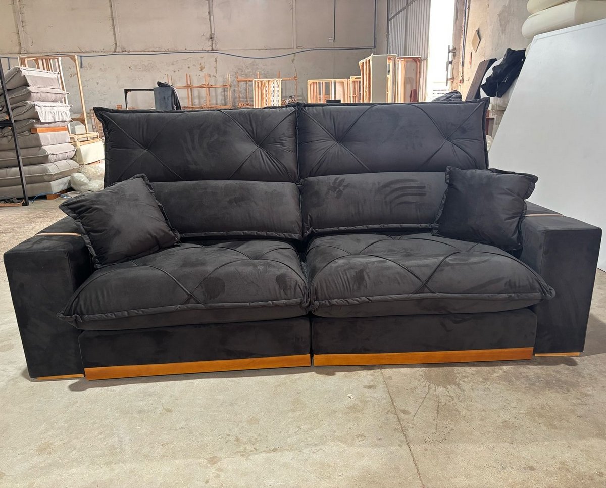 Sofá Retrátil e Reclinável Gran Bello Light 2,50 m Veludo Preto - QUINE ESTOFADOS - Imagem 2