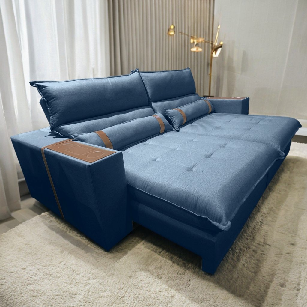 Sofá Retrátil e Reclinável Ravello 2,50 m Linho Azul 11 - INNOVE ESTOFADOS