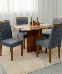 Mesa Salinas 100 (Tampo Dakota s/vidro) Cinamomo/Off White com 4 Cadeiras Las Vegas Veludo Cinza Grafite 10 – CEL MÓVEIS + OURO DECOR