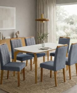 Mesa Capri 160 (C/Vidro) Cinamomo/Off White com 4 Cadeiras Las Vegas Veludo Cinza Grafite 10 – MÓVEIS VALVERDE + OURO DECOR