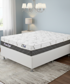 Colchão Casal Prime Light 26 cm D28 Molas Ensacadas + Base Simples Corino Branco – ORTHOPRIME + ALTO NÍVEL