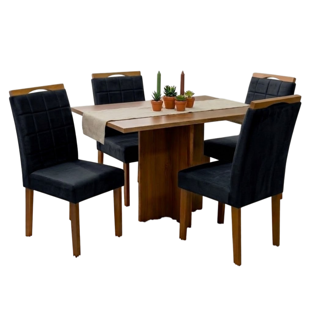 Mesa Salinas 100 (Tampo Dakota s/vidro) Cinamomo/Off White com 4 Cadeiras Las Vegas Veludo Preto 13 – CEL MÓVEIS + OURO DECOR - Imagem 2