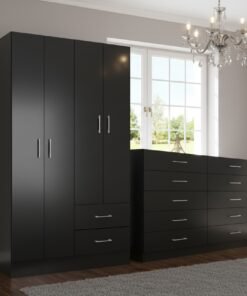Guarda-Roupa 4 Portas Panamá 4002 + Cômoda 10 Gavetas Caribe Preto – FELLICCI