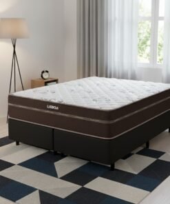 Colchão Queen Lisboa 24 cm D28 Molas Ensacadas + Base Simples Corino Preto – ECOTEC + BIOSTAR