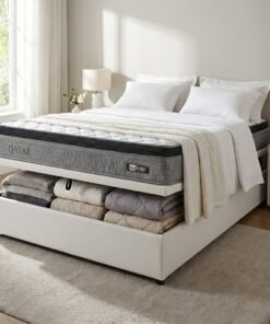 Colchão Casal Qatar 26 cm D28 Molas Ensacadas + Base Baú Corino Branco – DESIGN + BIOSTAR