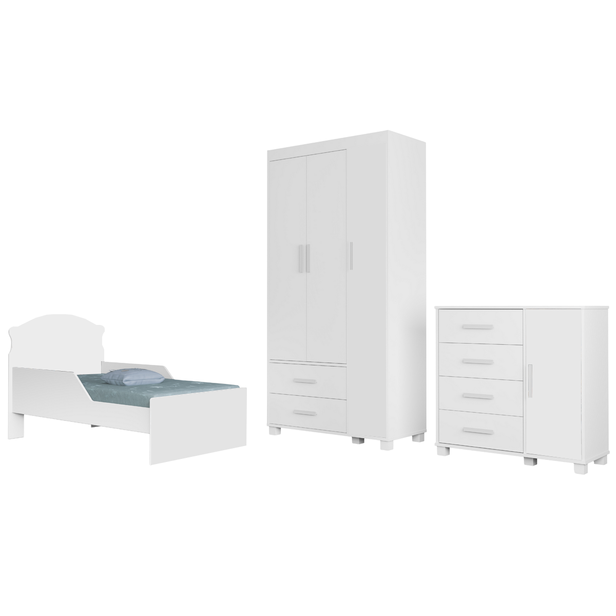 Guarda-Roupa 3 Portas + Cômoda + Mini Cama Juvenil Lívia Branco(Sem adesivo) – MADEC MÓVEIS - Imagem 2