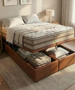 Colchão Queen Dom Hélio VX 32 cm D28 Molas Ensacadas + Base Baú Corino Marrom – ECOTEC + ALTO NÍVEL