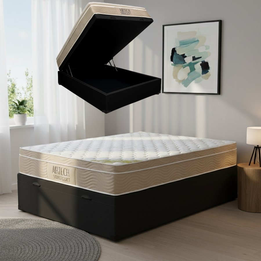 Colchão Casal Airtech Springpocket 25 cm D26 Molas Ensacadas + Base Baú Corino Preto – ORTOBOM + BIOSTAR