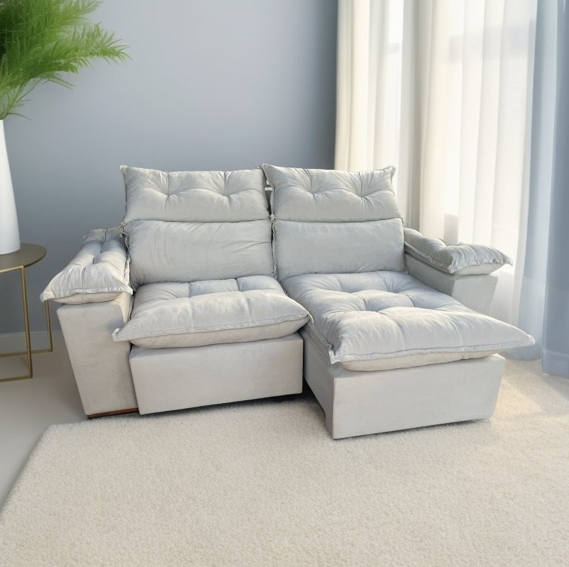 Sofá Retrátil e Reclinável Imperial 2,00 m Veludo Jolie Bege 03 - IMPERIAL DECOR - Imagem 2
