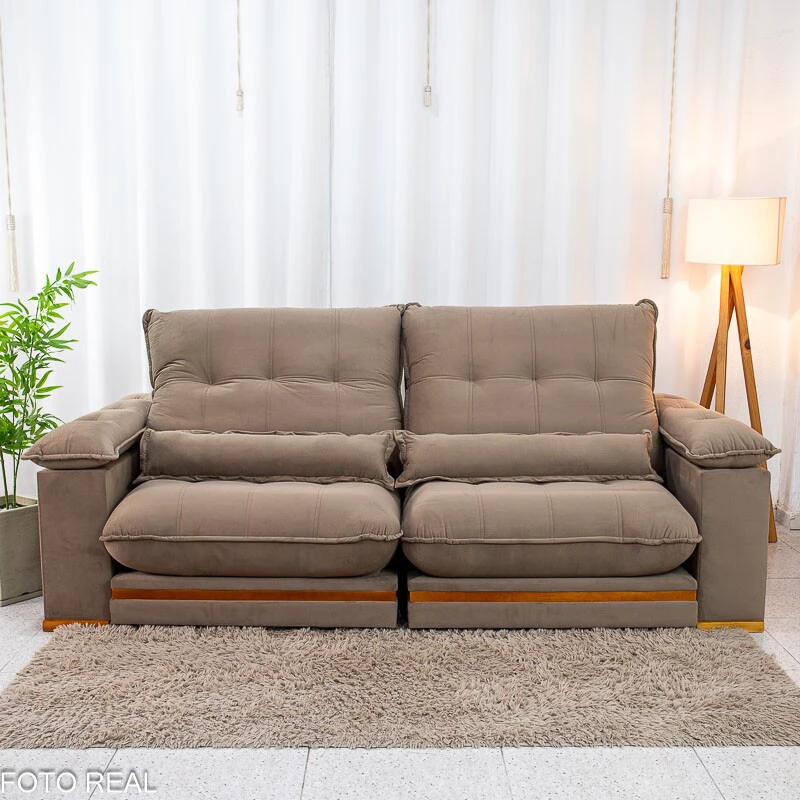 Sofá Retrátil Reclinável Ibis 2.50m Veludo Capuccino 828 - D33 e Molas Ensacadas - Imagem 8