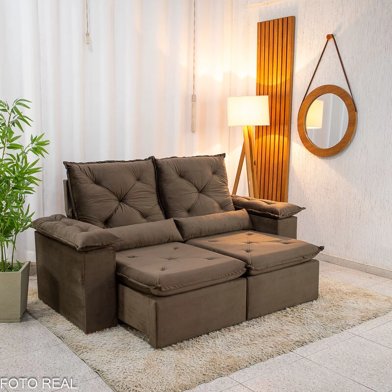 Sofá Retrátil Reclinável City 2.00m Veludo Marrom - Sem Caixa - Imagem 5
