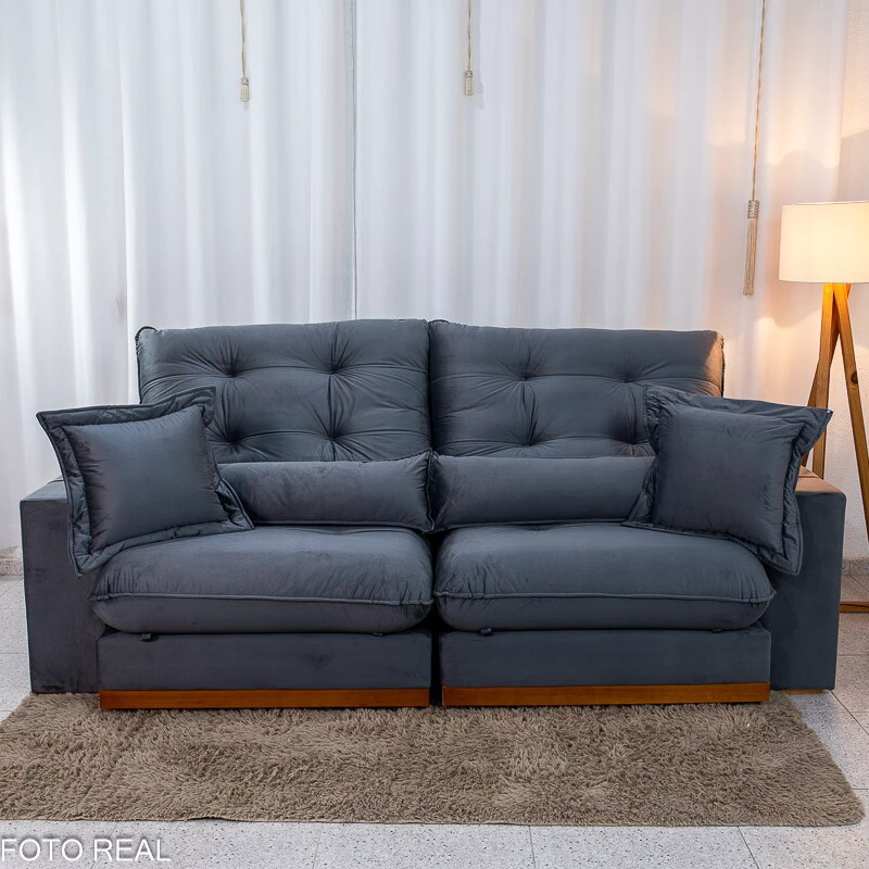 Sofá Retrátil Reclinável Toronto 2.50m Veludo Chumbo 4053 - D33 e Molas Ensacadas - Imagem 3