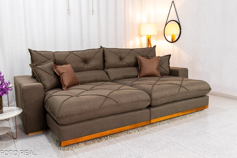 Sofá Retrátil Reclinável Gran Bello 2.90m Linho Marrom - Molas Ensacadas - Imagem 7
