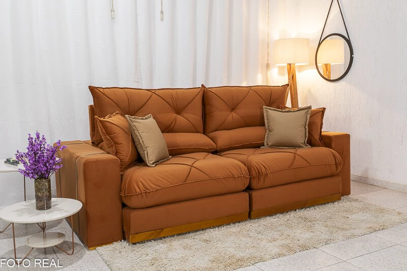 Sofá Retrátil Reclinável Gran Bello 2.30m Veludo Terracota 24 - Molas Ensacadas Pocket - Imagem 6