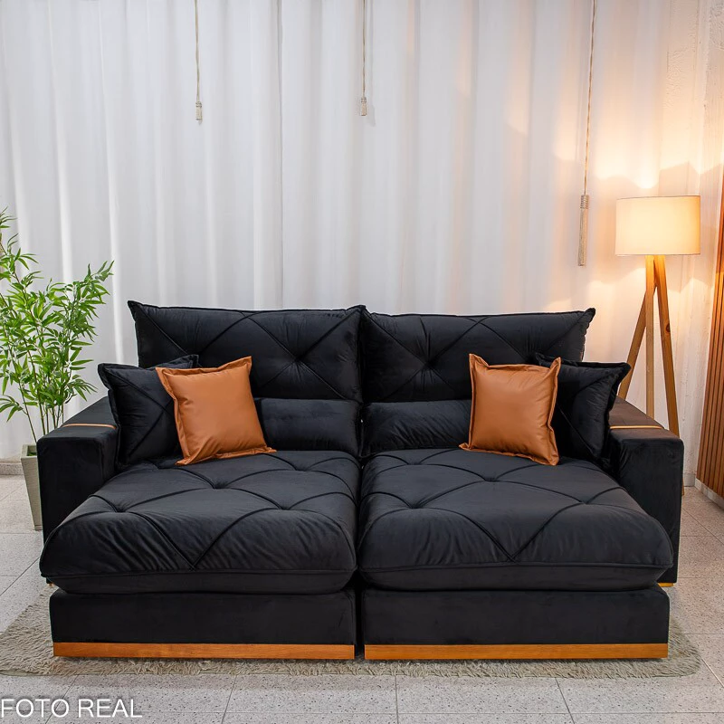 Sofá Retrátil Reclinável Gran Bello 2.30m Veludo Preto 21 - Molas Ensacadas Pocket - Imagem 6