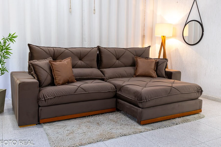 Sofá Retrátil Reclinável Gran Bello 2.90m Veludo Marrom - Molas Ensacadas