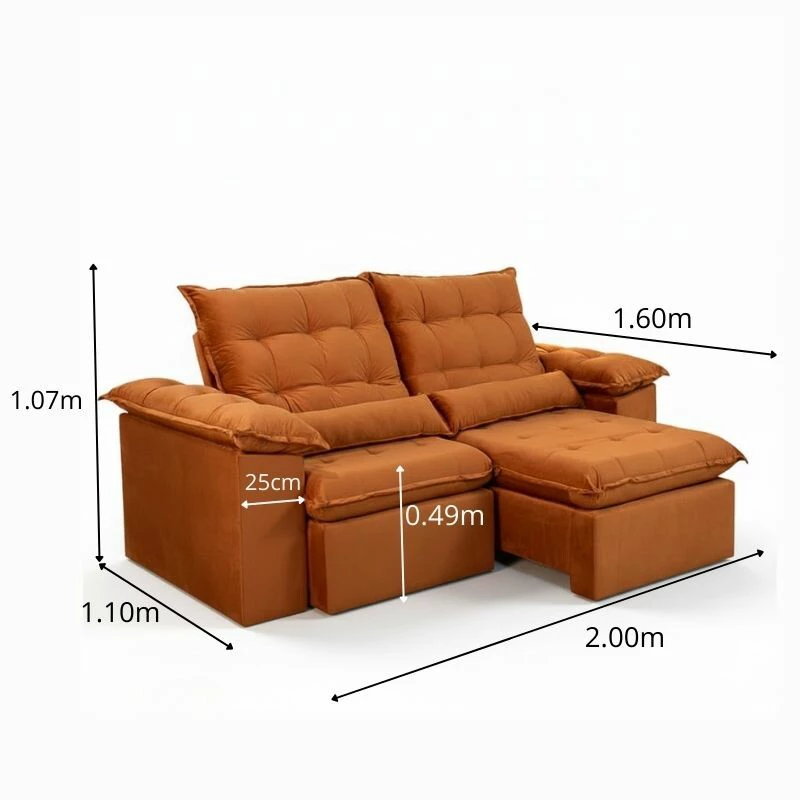 Sofá Retrátil Reclinável Emanuelly 2.00m Veludo Terracota 24 - Imagem 9