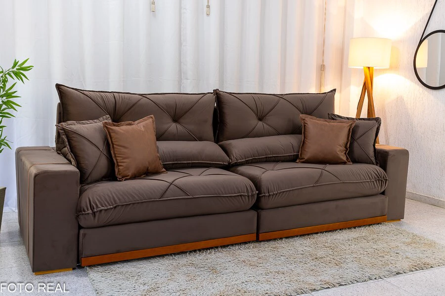 Sofá Retrátil Reclinável Gran Bello 2.90m Veludo Marrom - Molas Ensacadas - Imagem 5