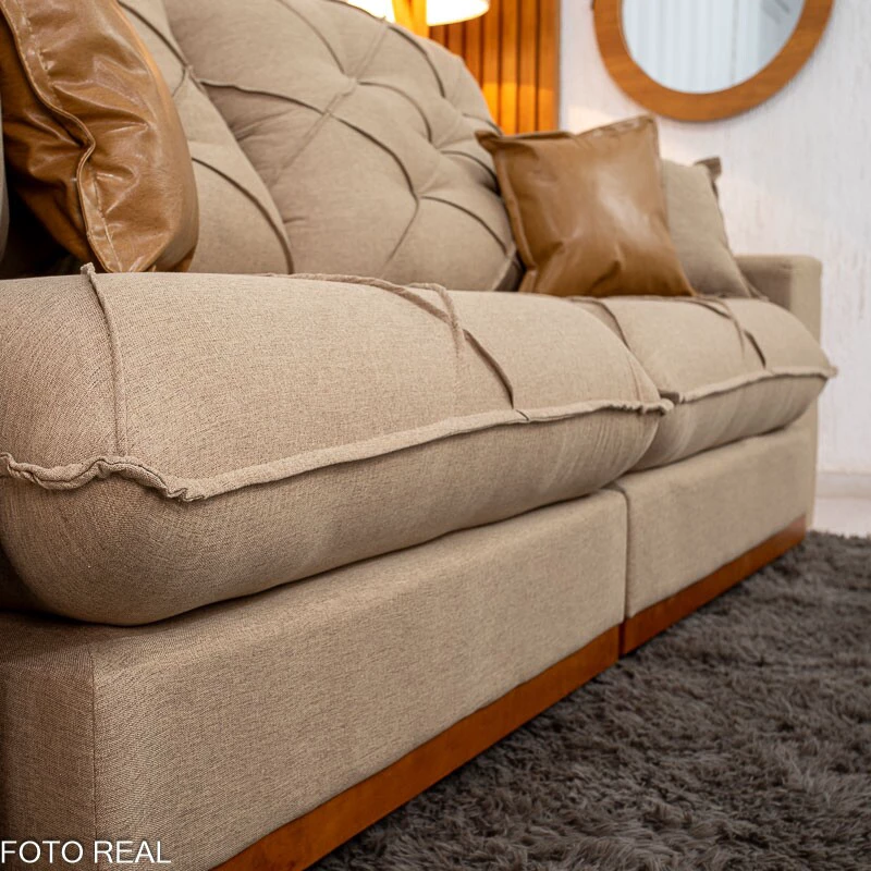 Sofá Retrátil Reclinável Malibu 2.50m Linho Bege 1006 - D33 e Molas Ensacadas - Imagem 3