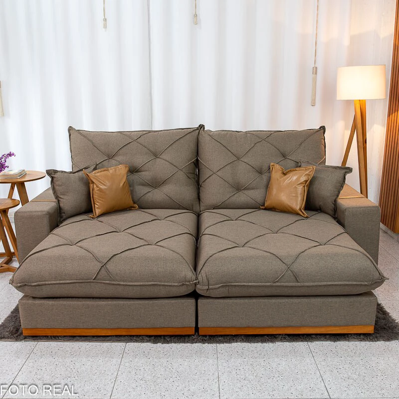 Sofá Retrátil Reclinável Malibu 2.50m Linho Marrom 1007 - D33 e Molas Ensacadas - Imagem 5