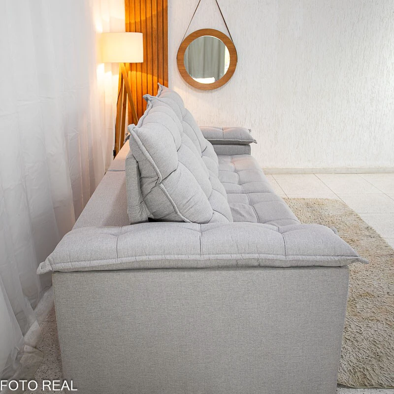 Sofá Retrátil Reclinável Barcelona 2.50m Linho Cinza 461 - D33 e Molas Ensacadas - Imagem 10