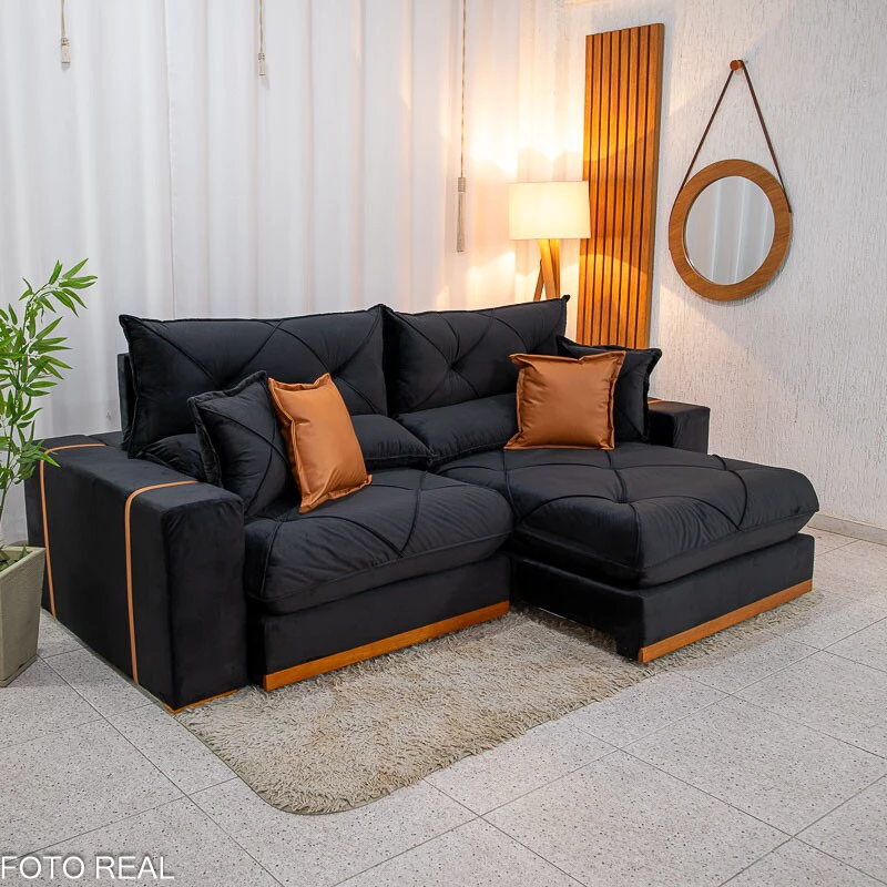 Sofá Retrátil Reclinável Gran Bello 2.30m Veludo Preto 21 - Molas Ensacadas Pocket - Imagem 4