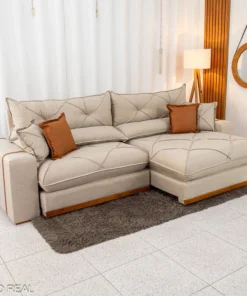 Sofá Retrátil Reclinável Gran Bello 2.90m Linho Bege - Molas Ensacadas