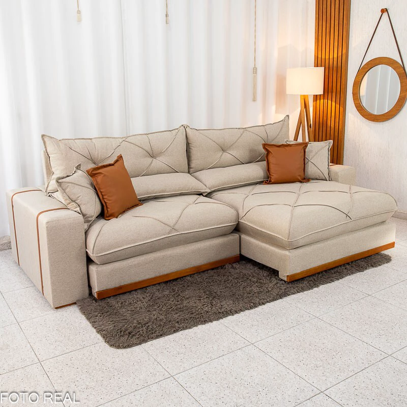 Sofá Retrátil Reclinável Gran Bello 2.90m Linho Bege - Molas Ensacadas