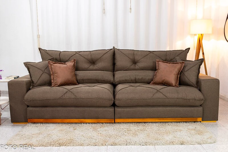 Sofá Retrátil Reclinável Gran Bello 2.90m Linho Marrom - Molas Ensacadas - Imagem 4
