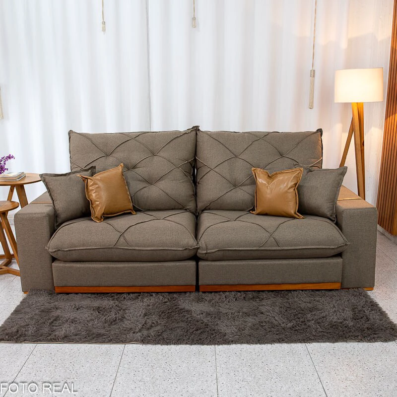 Sofá Retrátil Reclinável Malibu 2.50m Linho Marrom 1007 - D33 e Molas Ensacadas - Imagem 4