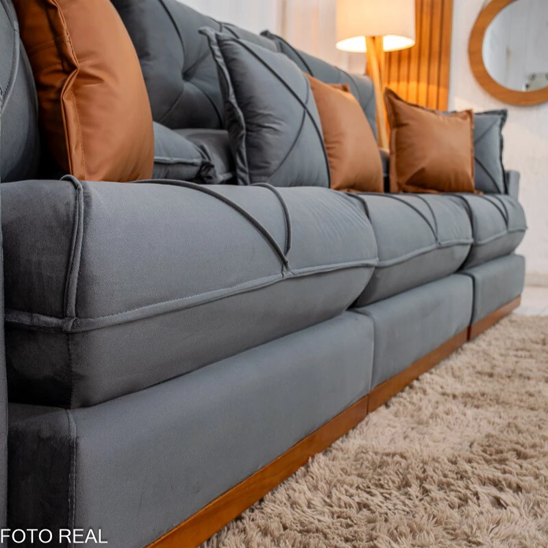 Sofá Retrátil Reclinável Gran Bello 3.20m Veludo Cinza - Molas Ensacadas - Imagem 3