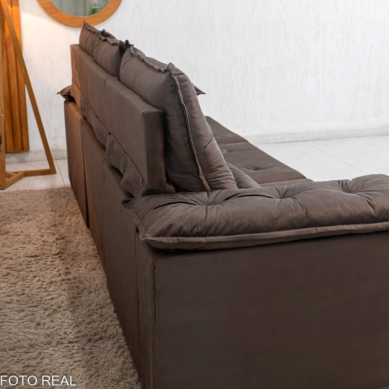 Sofá Retrátil Reclinável City 2.70m Veludo Marrom - Sem Caixa - Imagem 7