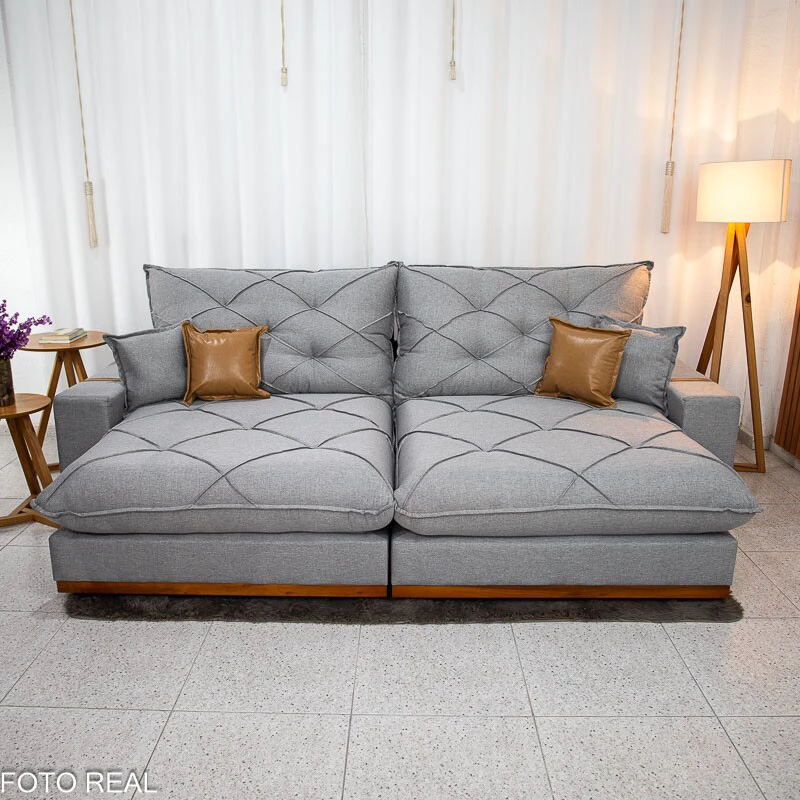Sofá Retrátil Reclinável Malibu 2.90m Linho Cinza 1008 - D33 e Molas Ensacadas - Imagem 6