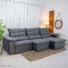 Sofá Retrátil Reclinável Emanuelly 3.20m Veludo Cinza 20