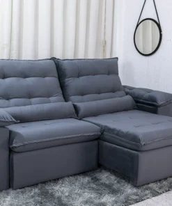 Sofá Retrátil Reclinável Emanuelly 2.00m Veludo Cinza 20