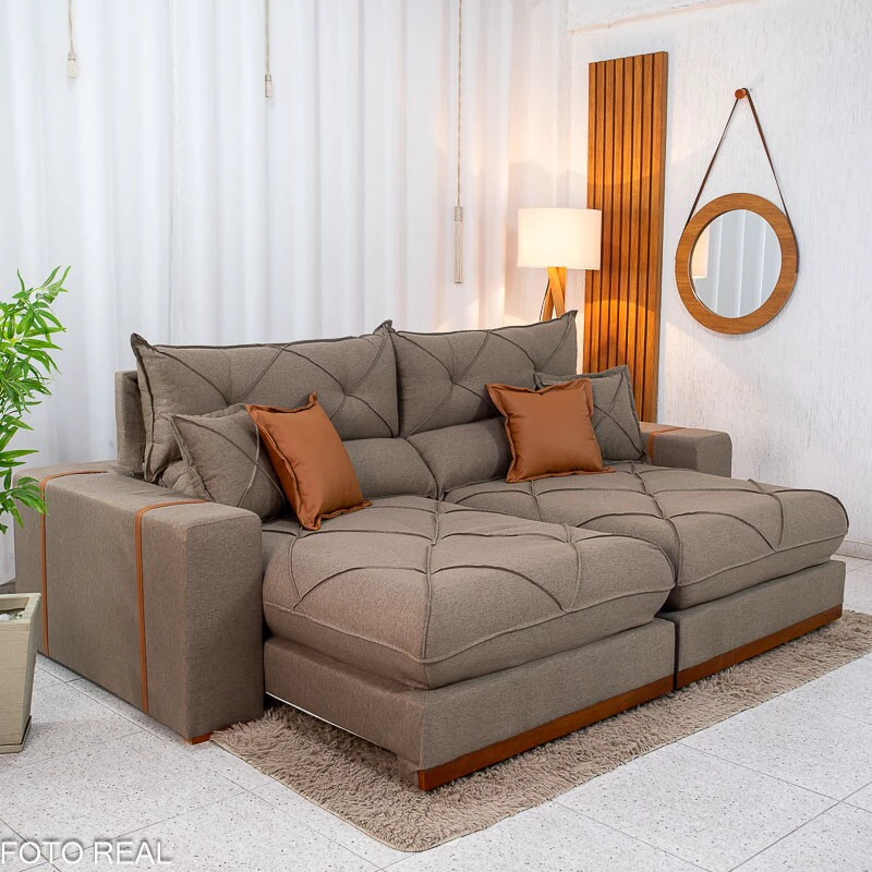 Sofá Retrátil Reclinável Gran Bello 2.50m Linho Marrom - Molas Ensacadas Pocket - Imagem 9