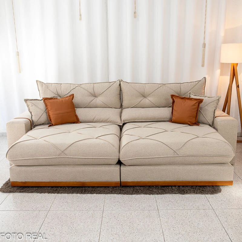 Sofá Retrátil Reclinável Gran Bello 2.90m Linho Bege - Molas Ensacadas - Imagem 4