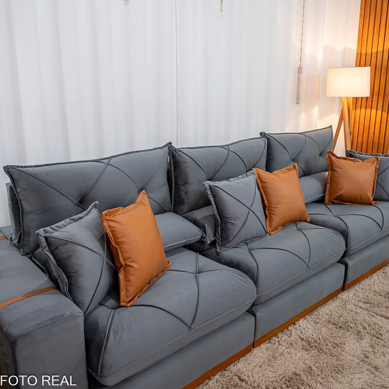 Sofá Retrátil Reclinável Gran Bello 3.20m Veludo Cinza - Molas Ensacadas - Imagem 2