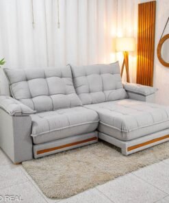 Sofá Retrátil Reclinável Barcelona 2.50m Linho Cinza 461 - D33 e Molas Ensacadas