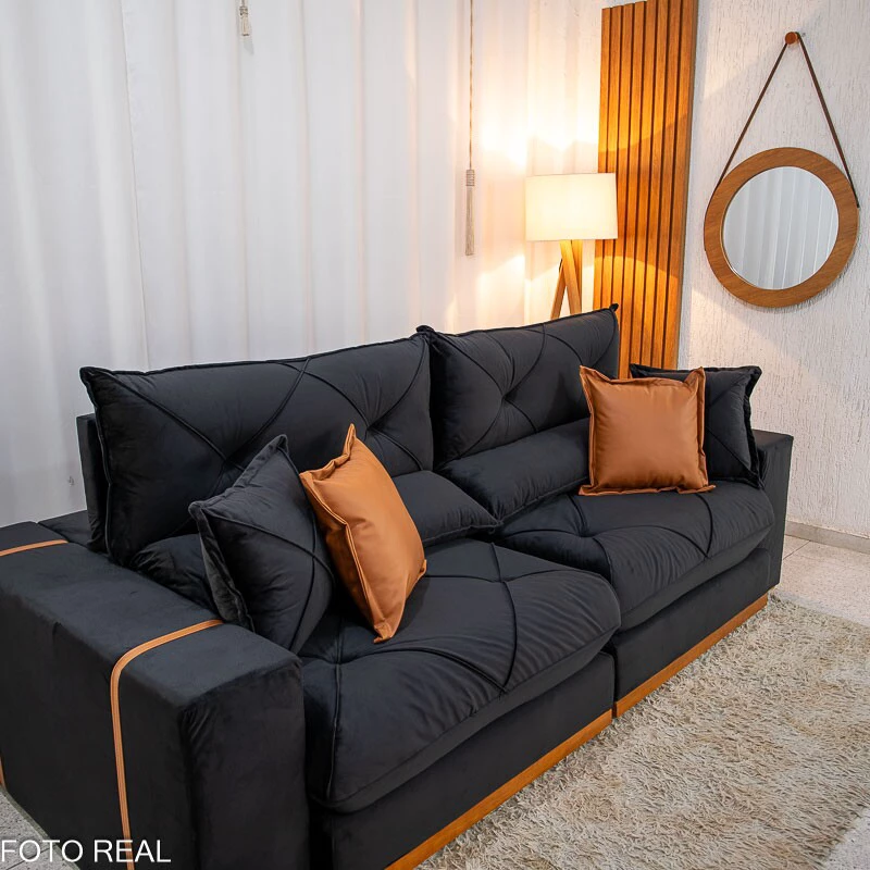 Sofá Retrátil Reclinável Gran Bello 2.30m Veludo Preto 21 - Molas Ensacadas Pocket - Imagem 8