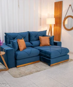 Sofá Retrátil Reclinável Gran Bello 2.30m Veludo Azul 03 - Molas Ensacadas Pocket