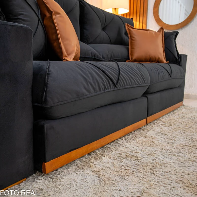 Sofá Retrátil Reclinável Gran Bello 2.30m Veludo Preto 21 - Molas Ensacadas Pocket - Imagem 9