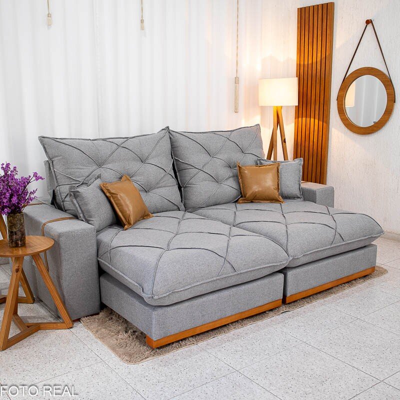 Sofá Retrátil Reclinável Malibu 2.50m Linho Cinza 1008 - D33 e Molas Ensacadas - Imagem 3