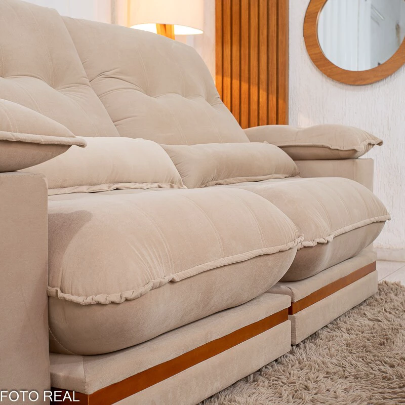 Sofá Retrátil Reclinável Ibis 2.30m Veludo Bege 827 - D33 e Molas Ensacadas - Imagem 4
